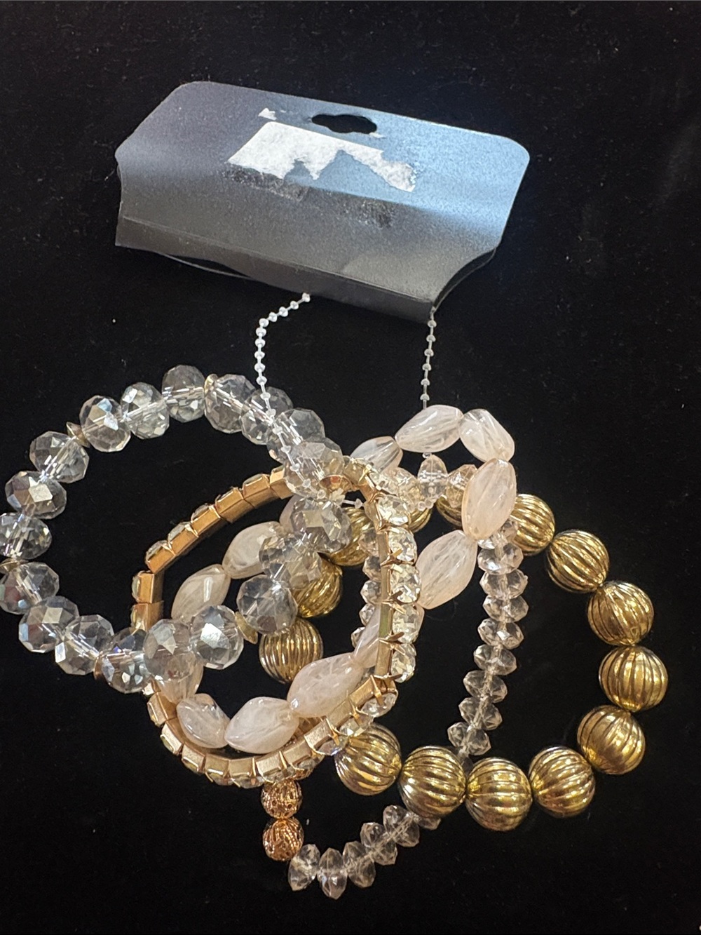 Gold and Clear Multi-Strand Beaded Bracelet Set - Women Jewelry